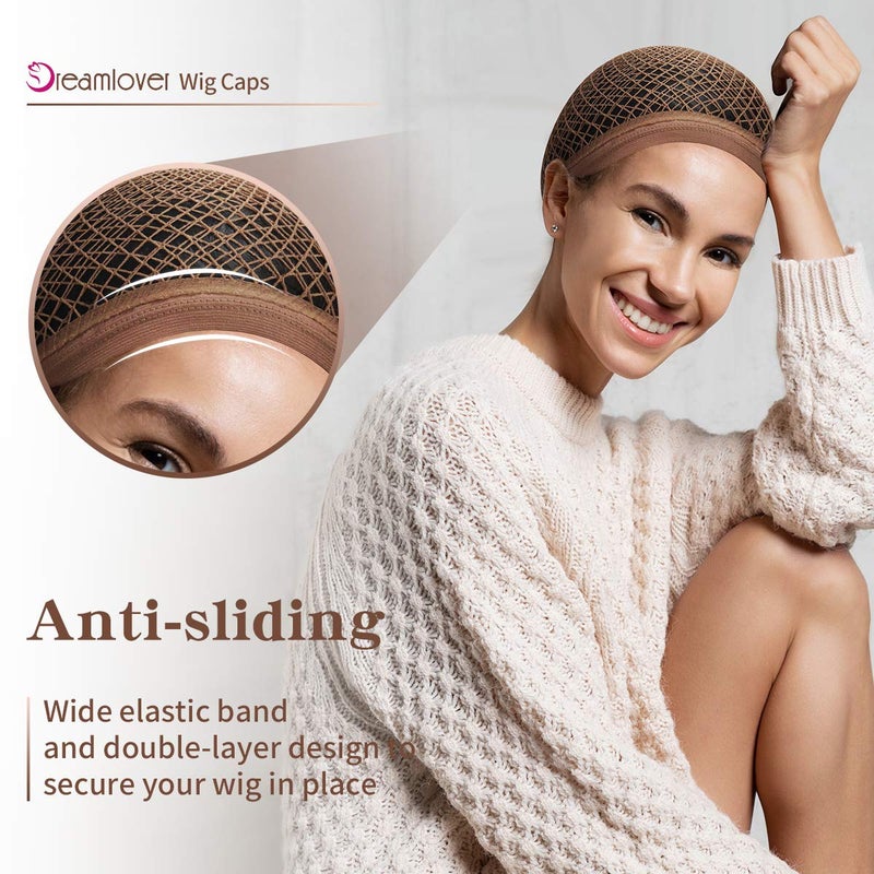 Dreamlover Hair Net for Wig, Brown Mesh Wig Cap for Long Hair, 2 Pieces - Image 3